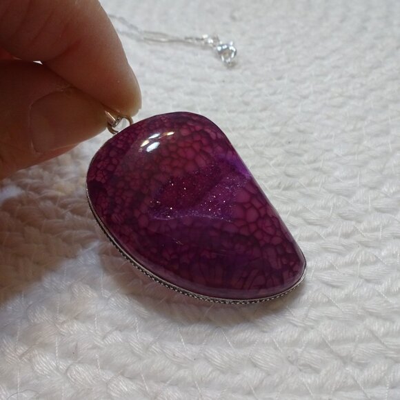 Beautiful PINK SOLAR AGATE Handmade Sterling 925 Pendant/Chain #867C - Picture 1 of 3